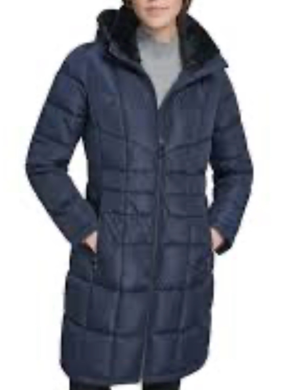 Calvin Klein Black Long Quilted Puffer Coat